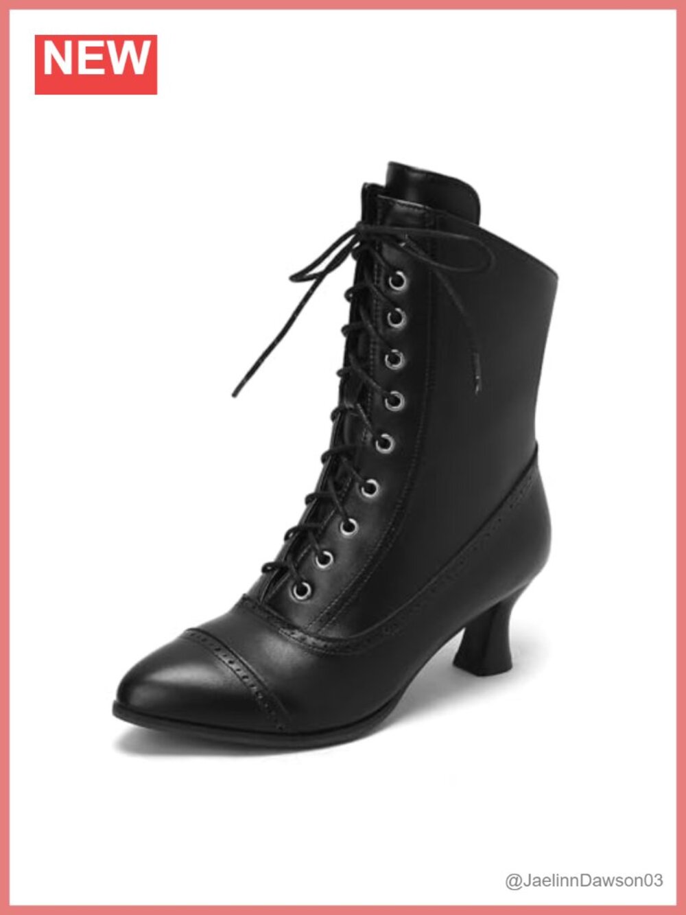 Victorian Lace Up Ankle Boots Kitten Heel Faux Leather Women's Booties